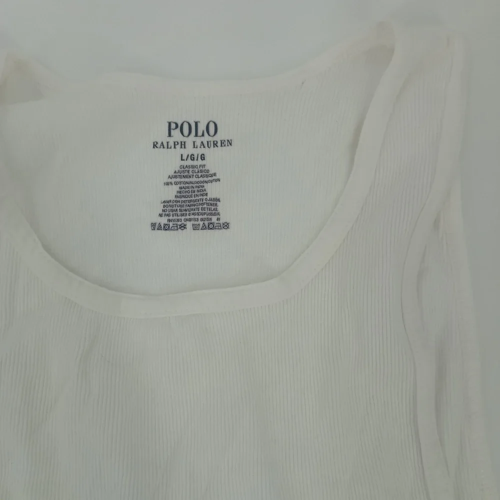 Polo Ralph Lauren Mens 2-Pack White Ribbed Tank Tops Classic Fit Cotton Large
